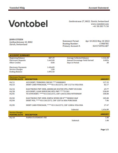 1ONE CARD Bank Statement - BankStatements.net